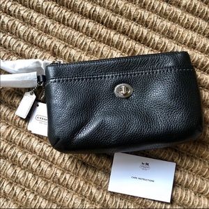 NWT Coach Black Pebbled Leather Wristlet